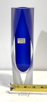 Vintage Italian Alessandro Mandruzzato Murano Blue Faceted Glass Vase