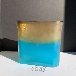 Vintage Italian Art Glass Vase Blue Gold
