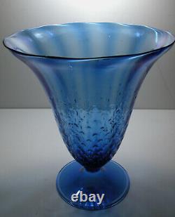 Vintage Italian Art Glass Vittorio Zecchin Blue Soffiati Dimpled Vase Venini Era