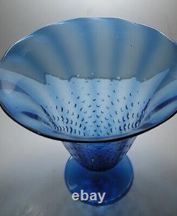 Vintage Italian Art Glass Vittorio Zecchin Blue Soffiati Dimpled Vase Venini Era