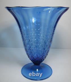 Vintage Italian Art Glass Vittorio Zecchin Blue Soffiati Dimpled Vase Venini Era