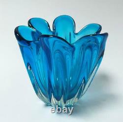 Vintage Italian Murano Art Glass Vase Electric Blue MID Century Retro