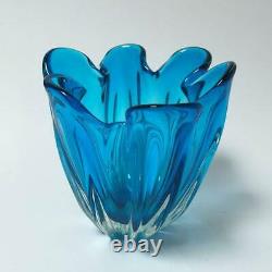 Vintage Italian Murano Art Glass Vase Electric Blue MID Century Retro