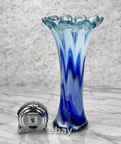 Vintage Italian Murano Blue Art Glass Swung Vase