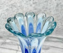 Vintage Italian Murano Blue Art Glass Swung Vase