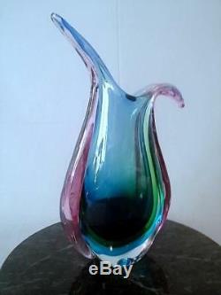 Vintage Italian Murano Sommerso Pink Green Blue Aqua Coloured Art Glass Vase