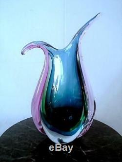 Vintage Italian Murano Sommerso Pink Green Blue Aqua Coloured Art Glass Vase