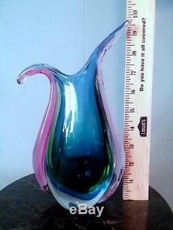 Vintage Italian Murano Sommerso Pink Green Blue Aqua Coloured Art Glass Vase