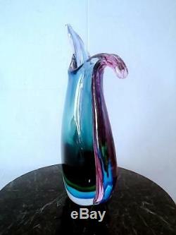 Vintage Italian Murano Sommerso Pink Green Blue Aqua Coloured Art Glass Vase