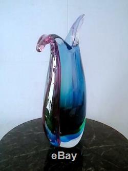 Vintage Italian Murano Sommerso Pink Green Blue Aqua Coloured Art Glass Vase