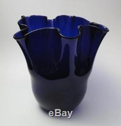 Vintage Italian Murano Vibrant Cobalt Blue Art Glass Vase MID Century Eames Era