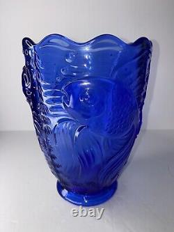 Vintage J Inwald Barolac Czech/Bohemian Blue Glass Vase (Fish)