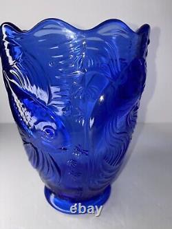 Vintage J Inwald Barolac Czech/Bohemian Blue Glass Vase (Fish)