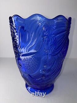 Vintage J Inwald Barolac Czech/Bohemian Blue Glass Vase (Fish)