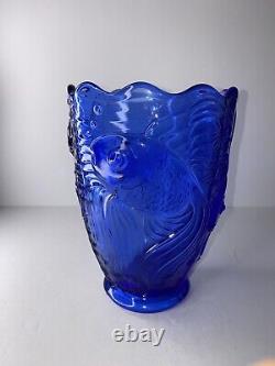 Vintage J Inwald Barolac Czech/Bohemian Blue Glass Vase (Fish)