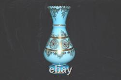 Vintage JEWELLED Gold Blue Opaline Glass Venetian Murano Vase 12 1/4H