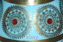 Vintage JEWELLED Gold Blue Opaline Glass Venetian Murano Vase 12 1/4H