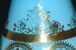 Vintage JEWELLED Gold Blue Opaline Glass Venetian Murano Vase 12 1/4H