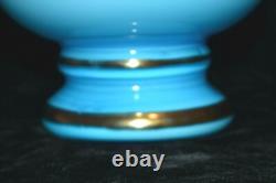 Vintage JEWELLED Gold Blue Opaline Glass Venetian Murano Vase 12 1/4H