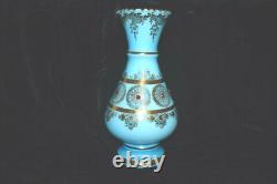 Vintage JEWELLED Gold Blue Opaline Glass Venetian Murano Vase 12 1/4H