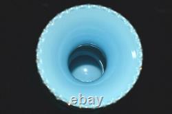 Vintage JEWELLED Gold Blue Opaline Glass Venetian Murano Vase 12 1/4H
