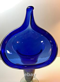 Vintage Jack-In-The-Pulpit Cobalt Blue Hand-Blown Glass Vase 16 Vivid & Heavy