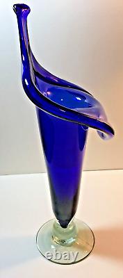 Vintage Jack-In-The-Pulpit Cobalt Blue Hand-Blown Glass Vase 16 Vivid & Heavy