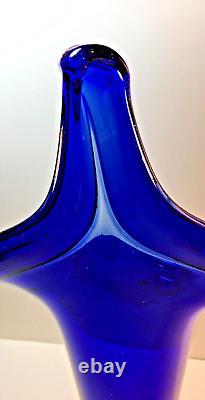 Vintage Jack-In-The-Pulpit Cobalt Blue Hand-Blown Glass Vase 16 Vivid & Heavy