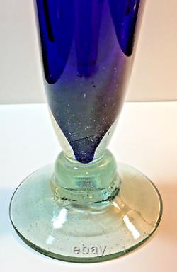 Vintage Jack-In-The-Pulpit Cobalt Blue Hand-Blown Glass Vase 16 Vivid & Heavy