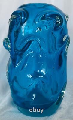 Vintage Jan Beranek Skrdlovice Blue glass vase 1950s or 1960