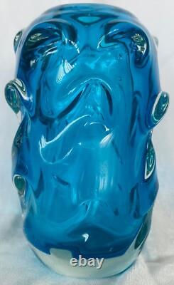 Vintage Jan Beranek Skrdlovice Blue glass vase 1950s or 1960
