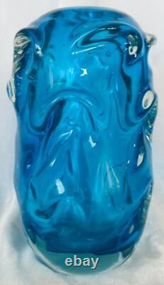 Vintage Jan Beranek Skrdlovice Blue glass vase 1950s or 1960