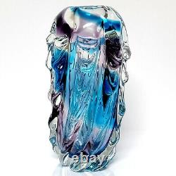 Vintage Jan Beranek Skrdlovice Czech Blue Purple 9 1/2 Tall Art Glass Vase