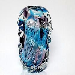 Vintage Jan Beranek Skrdlovice Czech Blue Purple 9 1/2 Tall Art Glass Vase
