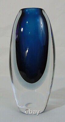 Vintage KOSTA Sweden Blue Art Glass SOMMERSO VASE Signed Numbered 1827 8