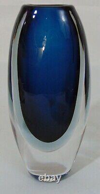 Vintage KOSTA Sweden Blue Art Glass SOMMERSO VASE Signed Numbered 1827 8