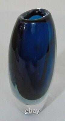 Vintage KOSTA Sweden Blue Art Glass SOMMERSO VASE Signed Numbered 1827 8