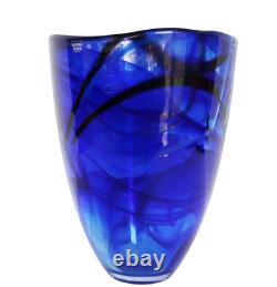 Vintage Kosta Boda Art Glass Contrast Vase Blue With White Accents Sweden