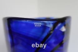 Vintage Kosta Boda Art Glass Contrast Vase Blue With White Accents Sweden