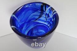 Vintage Kosta Boda Art Glass Contrast Vase Blue With White Accents Sweden