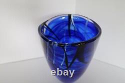 Vintage Kosta Boda Art Glass Contrast Vase Blue With White Accents Sweden