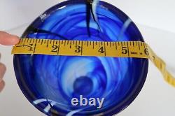 Vintage Kosta Boda Art Glass Contrast Vase Blue With White Accents Sweden