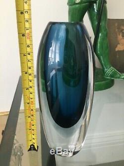 Vintage Kosta Vicke Lindstrand Blue Sommerso Vase signed LH 1966 22cm