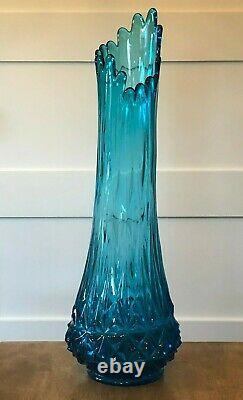 Vintage L. E. Smith Glass Swung Vase Turquoise Blue