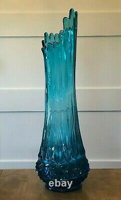 Vintage L. E. Smith Glass Swung Vase Turquoise Blue