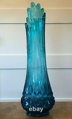 Vintage L. E. Smith Glass Swung Vase Turquoise Blue