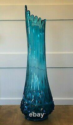 Vintage L. E. Smith Glass Swung Vase Turquoise Blue