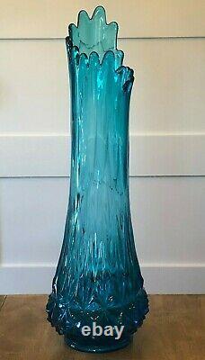 Vintage L. E. Smith Glass Swung Vase Turquoise Blue