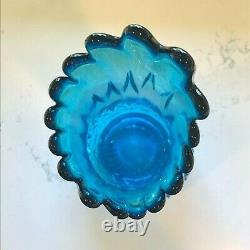 Vintage L. E. Smith Glass Swung Vase Turquoise Blue