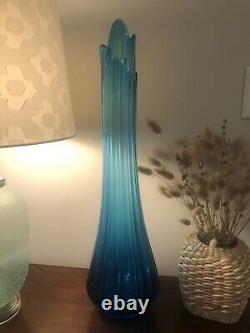 Vintage L. E. Smith Mid Century Modern Simplicity Large Blue Swung Vase 23